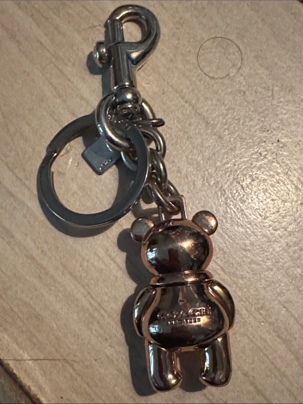 Coach Rose Gold Teddy Bear Keychain Charm